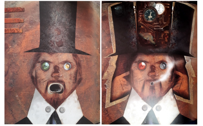 Deux portraits faits avec des objets (boutons, horloge).