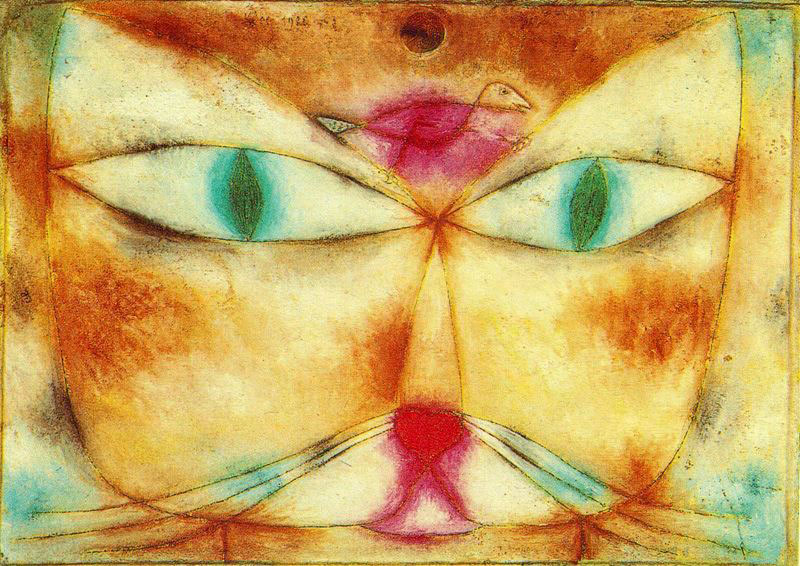 Toile de Paul Klee représentant un visage de chat.