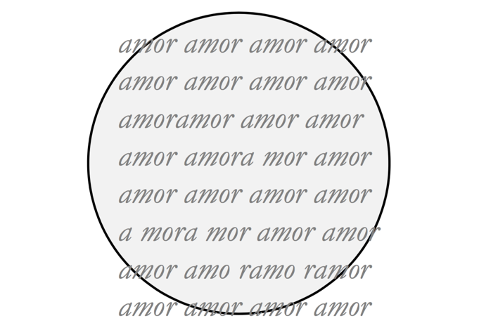 Un cercle auquel est superposé le mot "amor" écrit 64 fois