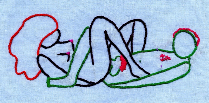 Les Suites érotiques (détail), 2017, broderie à la main sur tissu, collection de l’artiste.