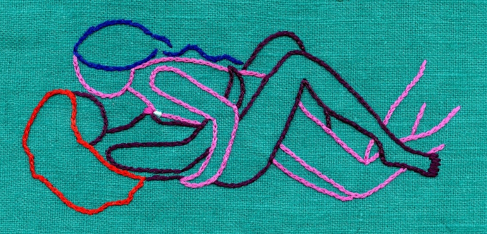 Les Suites érotiques (détail), 2017, broderie à la main sur tissu, collection de l’artiste.