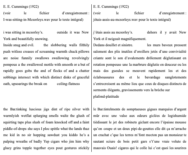 Traduction de « i was sitting in mcsorley’s. » (1922), « j’étais assis au mcsorley’s. » (2023)