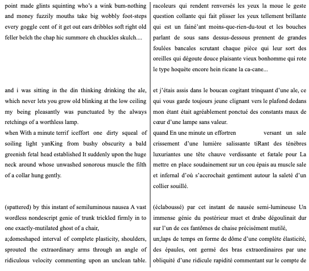 Traduction de « i was sitting in mcsorley’s. » (1922), « j’étais assis au mcsorley’s. » (2023)