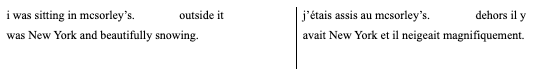 Extrait d'un poème en anglais d'e. e. cummings et sa traduction française mis en parallèle