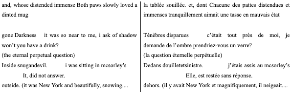 Traduction de « i was sitting in mcsorley’s. » (1922), « j’étais assis au mcsorley’s. » (2023)