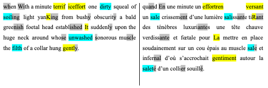 Extrait du poème en anglais d'e. e. cummings et sa traduction française mis en parallèle